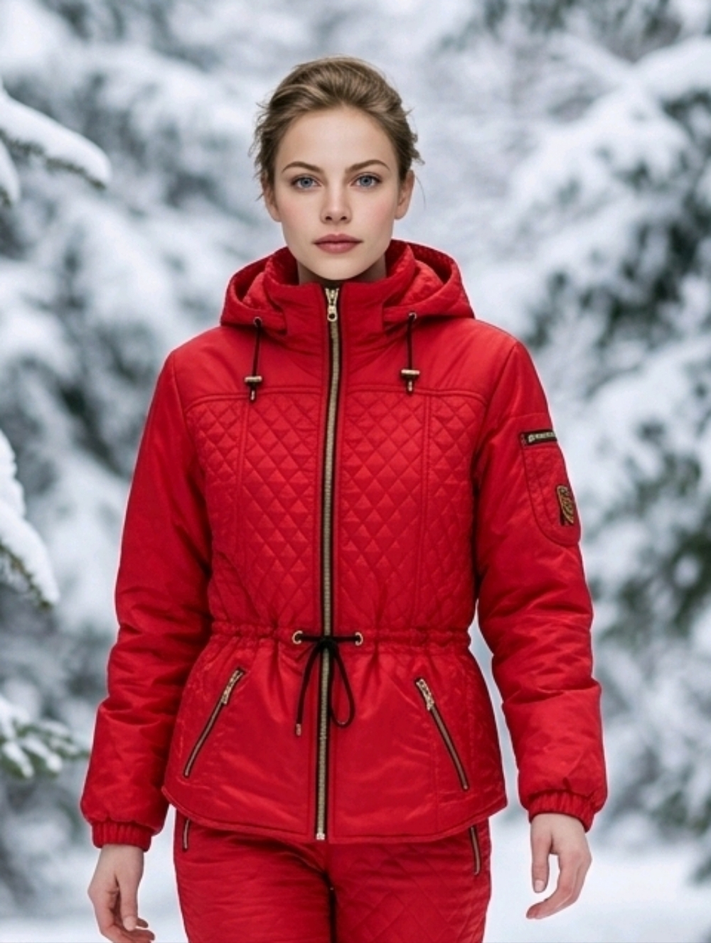 NILS SKIWEAR Women Quilted Anorak Style Hooded Jacket - Red SIZE 8